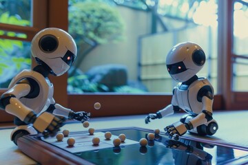Playful Robots in a Strategic Game at a Tranquil Japanese Garden Setting