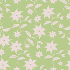 cream vector stock small flowers with green leaves pattern on green background