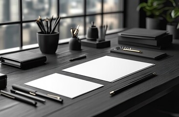 Modern Office Desk Mockup with White Paper