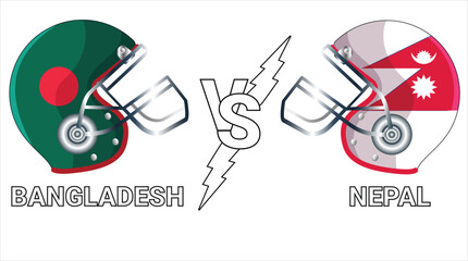 Bangladesh Vs Nepal 3D Illustration vector flags over cricket Helmet for Versus Match with Transparent Background