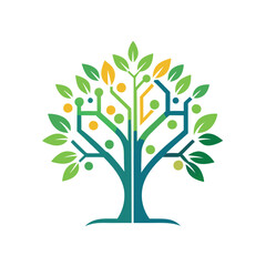Minimalist Technology Tree Vector Logo Illustration on White Background