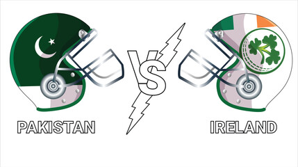 Pakistan Vs Ireland 3D Illustration vector flags over cricket Helmet for Versus Match with Transparent Background