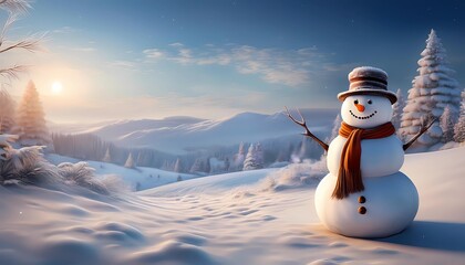 Obraz premium snowman in an idyllic winter landscape, christmas card