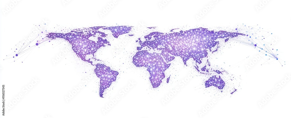 Wall mural a world map made of dots and lines, the connecting points forming an arrow shape pointing to multipl