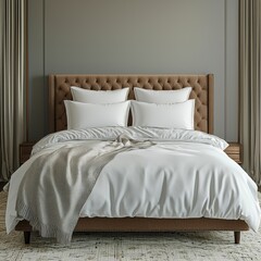 Classic bed with pillow and throw created with generated ai