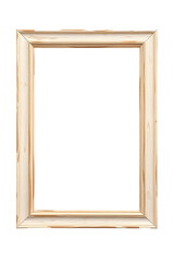 A simple wooden picture frame with a light natural finish, featuring a rectangular shape and clean lines, suitable for displaying artwork or photographs. Transparent background.