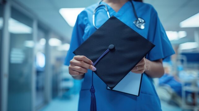 The nurse in graduation cap - Powered by Adobe