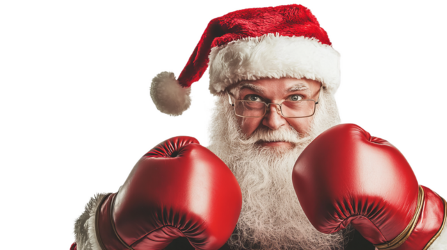 santa claus with boxing gloves isolated, transparent png cutout - Powered by Adobe