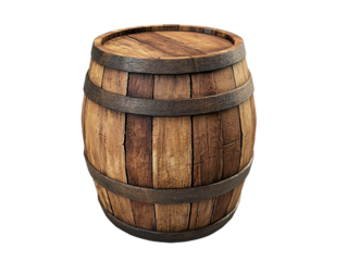 wooden barrel isolated on white, transparent png cutout
