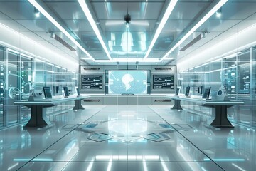 Obraz premium Futuristic Police Station with Advanced Technology for Film, Poster Design, and Digital Media