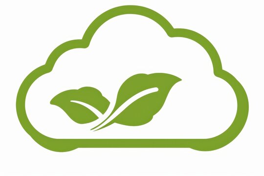 Green cloud icon with leaves, symbolizing sustainable and eco-friendly cloud computing solutions.