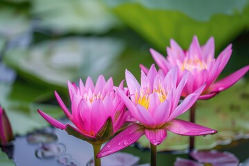 Obraz premium Water Lily. Beautiful Pink Lotus Blooming in the Aquatic Nature Pond