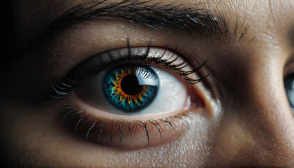 Fototapeta premium Primer plano del ojo humano visto de cerca, colores claros, detalado