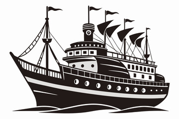 ship vector silhouette illustration. vintage Sailing bote