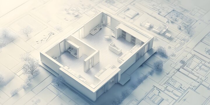 3d small house model on architecture floorplan created,house model with architecture floorplan