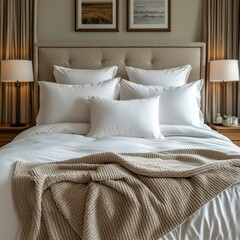 Classic bed with pillow and throw created with generated ai