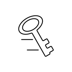A simple line drawing of a key in motion suggesting speed and action