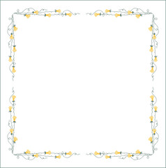 Green vegetal frame with yellow rose flowers, decorative corners for greeting cards, banners, business cards, invitations, menus. Isolated vector illustration.	

