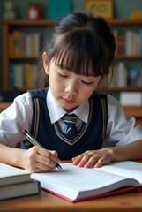  a student  is writing in a notebook with a pen 