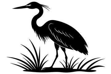 Silhouette of a heron on a white background