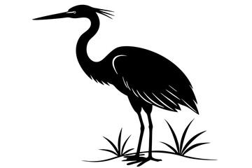Silhouette of a heron on a white background
