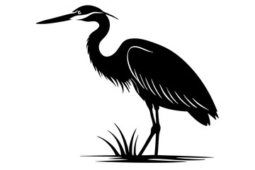 Silhouette of a heron on a white background