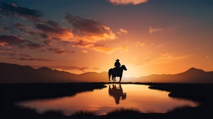 horse in sunset with rider