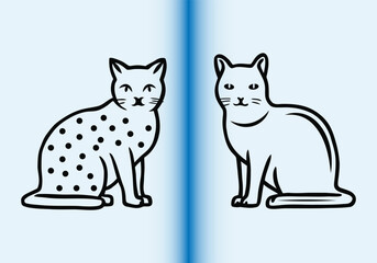 Playful Polka Dot and Minimalist Cat Duo on Soft Blue Background - Vector Illustration