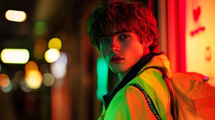 Obraz premium fashion portrait of a young male, bioluminescent clothing,
