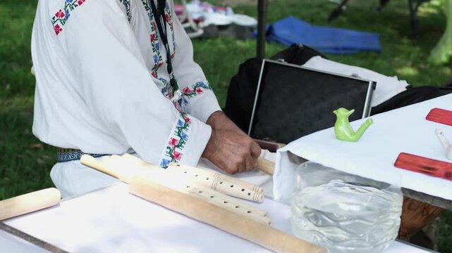 The Artisan Crafting Wooden Pipes by Hand. Romanian hand made