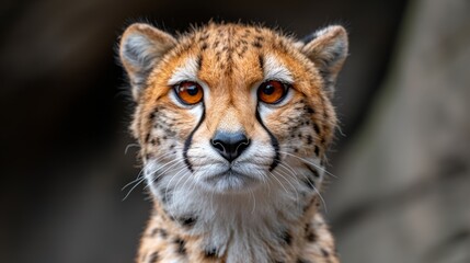 Obraz premium A close-up of a cheetah gazing intently at the camera in a natural habitat during the golden hour, showcasing its captivating eyes and distinct fur patterns