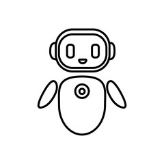 Cute cartoon robot character with a smiling face and rounded design, isolated on a white background