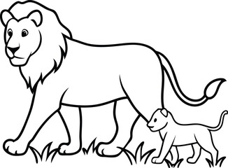 Pair of lion line art perfect for kids coloring book fun and creativity in every stroke
