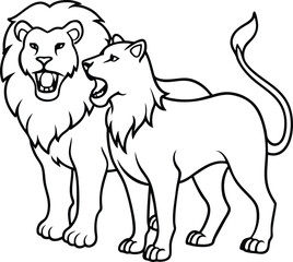Obraz premium A pair of lions in simple line art perfect for kids to color and enjoy while learning about these majestic animals 