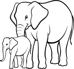 elephant cartoon isolated on white with baby