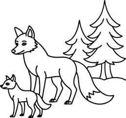 Sweet fox with baby line art designed for kids to color and enjoy fun art activities
