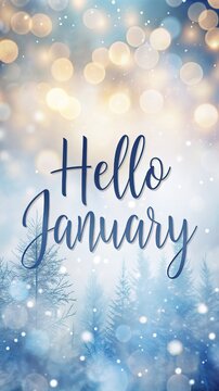 Happy Winter background. Hello January season. Cartoon illustration Template for Poster, Banner, Greeting, Card, Flyer, Cover, Sale, Promotion. Snowfall, Snowy weather. welcome winter design.
