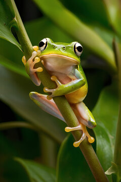 Green frog on a stem