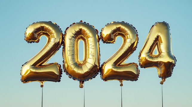 The golden 2024 balloons - Powered by Adobe