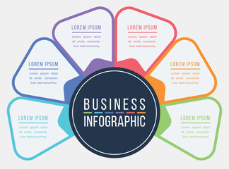 Fototapeta premium Business Infographic 6 Steps, objects, elements or options infographics design template for business information