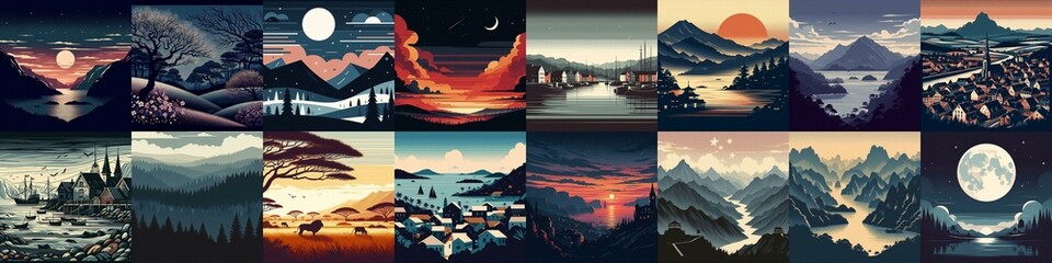 Landscape in minimalistic style. AI generated illustration