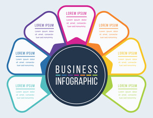 Business Infographic 7 Steps, objects, elements or options infographics design template for business information