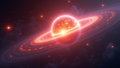 Obraz premium Binary star system with complex orbital interactions between glowing stellar companions creating a dynamic and captivating display.