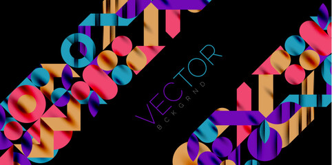 Colorful simple dynamic geometric forms circles lines and round shapes. Mosaic techno art concept. Vector Illustration For Wallpaper, Banner, Background, Card, Book Illustration, landing page