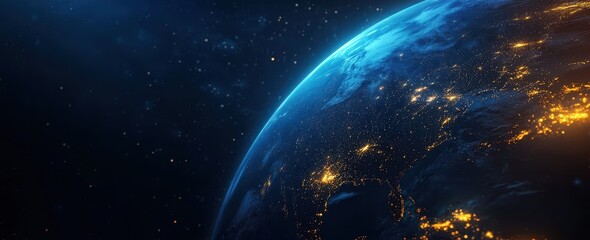 Obraz premium Planetary digital infrastructure with cross-border networks and data streams in a web banner