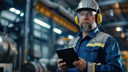 The industrial worker with tablet