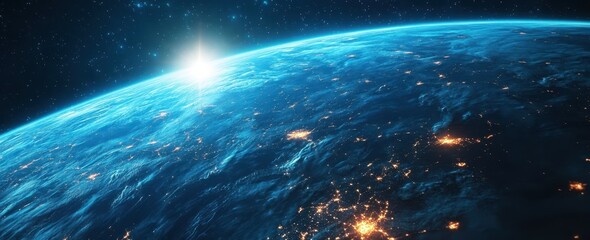 Fototapeta premium Planetary electronic communication with cross-border links and data streams in a web banner