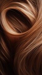 Naklejka premium Flowing Golden Brown Hair Texture Close-Up - A close-up shot of silky golden brown hair in a flowing, wave-like pattern, showcasing the texture and shine.