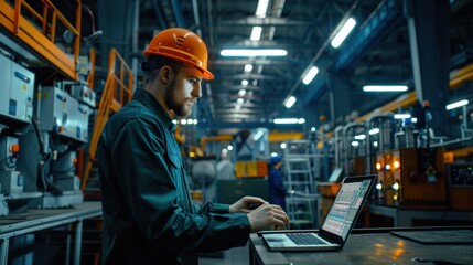 The factory engineer at computer