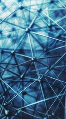 Abstract blue neural network representation interlinked nodes 3D space close-up